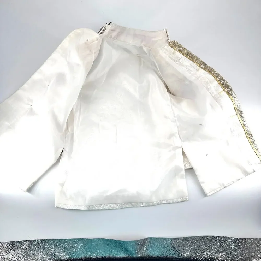 Boys White Sherwani Jacket Beaded Embroidery Gold Buttons 14